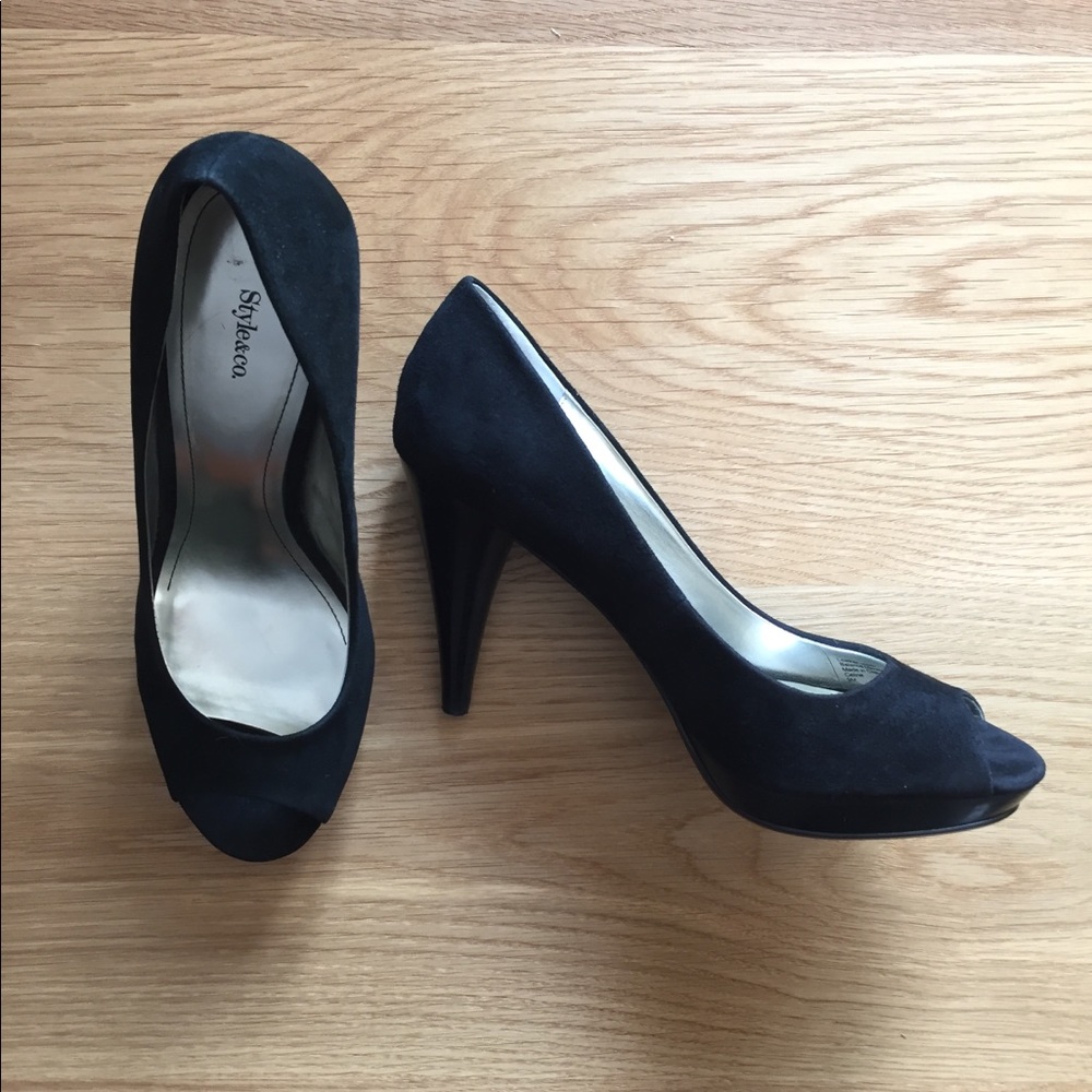 Black Suede Heels - Open Toe